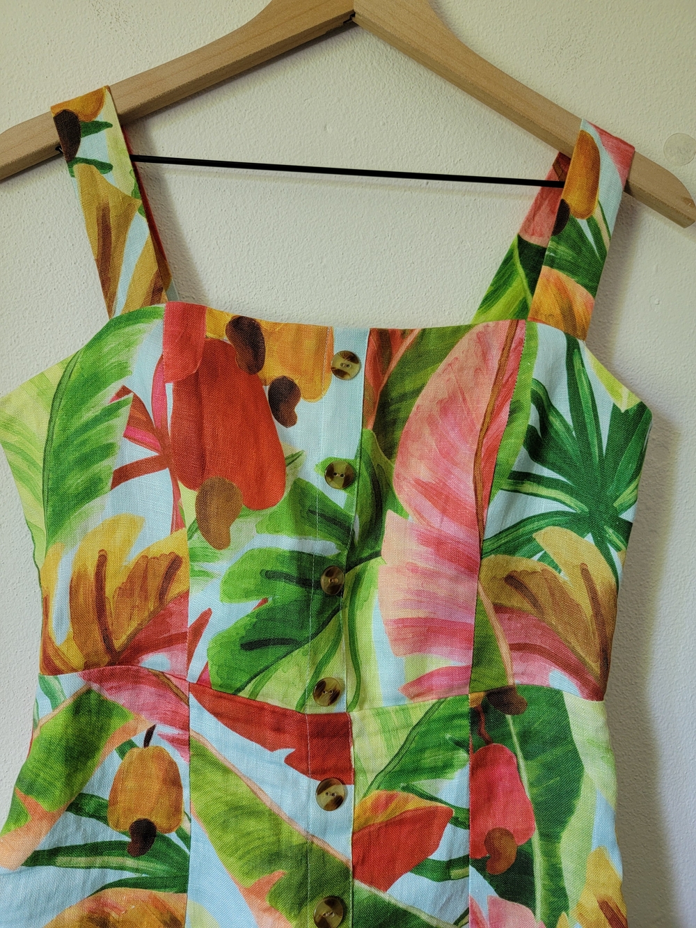 Anthropologie Farm Rio Nisa Linen Mini Dress Tropical Sz S EUC - Picture 4 of 16